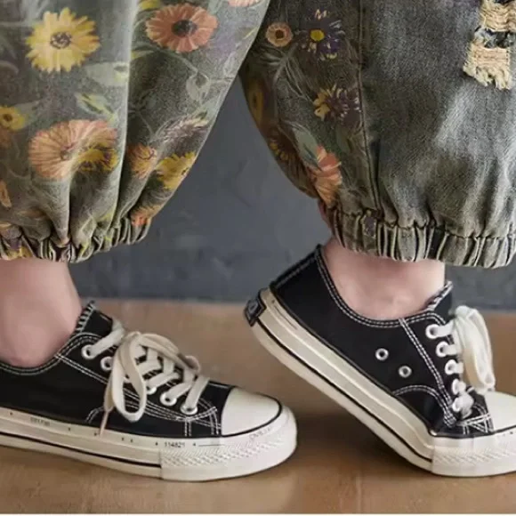 Women Print Floral Denim Overalls Casual Loose Size M Jumpsuit Wide Leg Pants - Picture 13 of 15